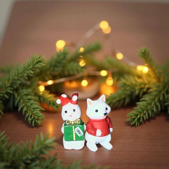 Vintage1991 Holiday Ornaments Mini Decorations Fox & Mouse Figures1.5’’ A29 - Picture 1 of 5